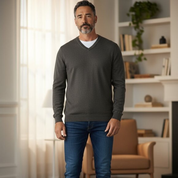 Michael Kors Extrafine Merino Soft Sweater XXL Taupe Tan Brown V-Neck Academia - Picture 1 of 8